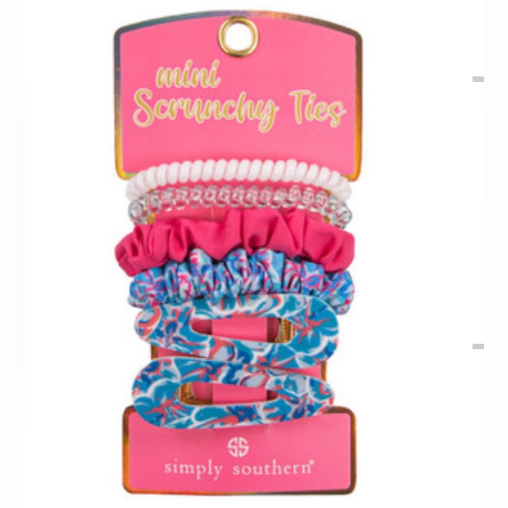 ✨NWT✨ Simply Southern Mini Hair Scrunchy Ties & Barrettes - Hibi Pattern